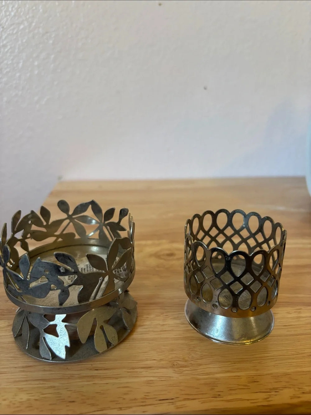 Silver Metal Leaf & Lattice Candle Holder Set